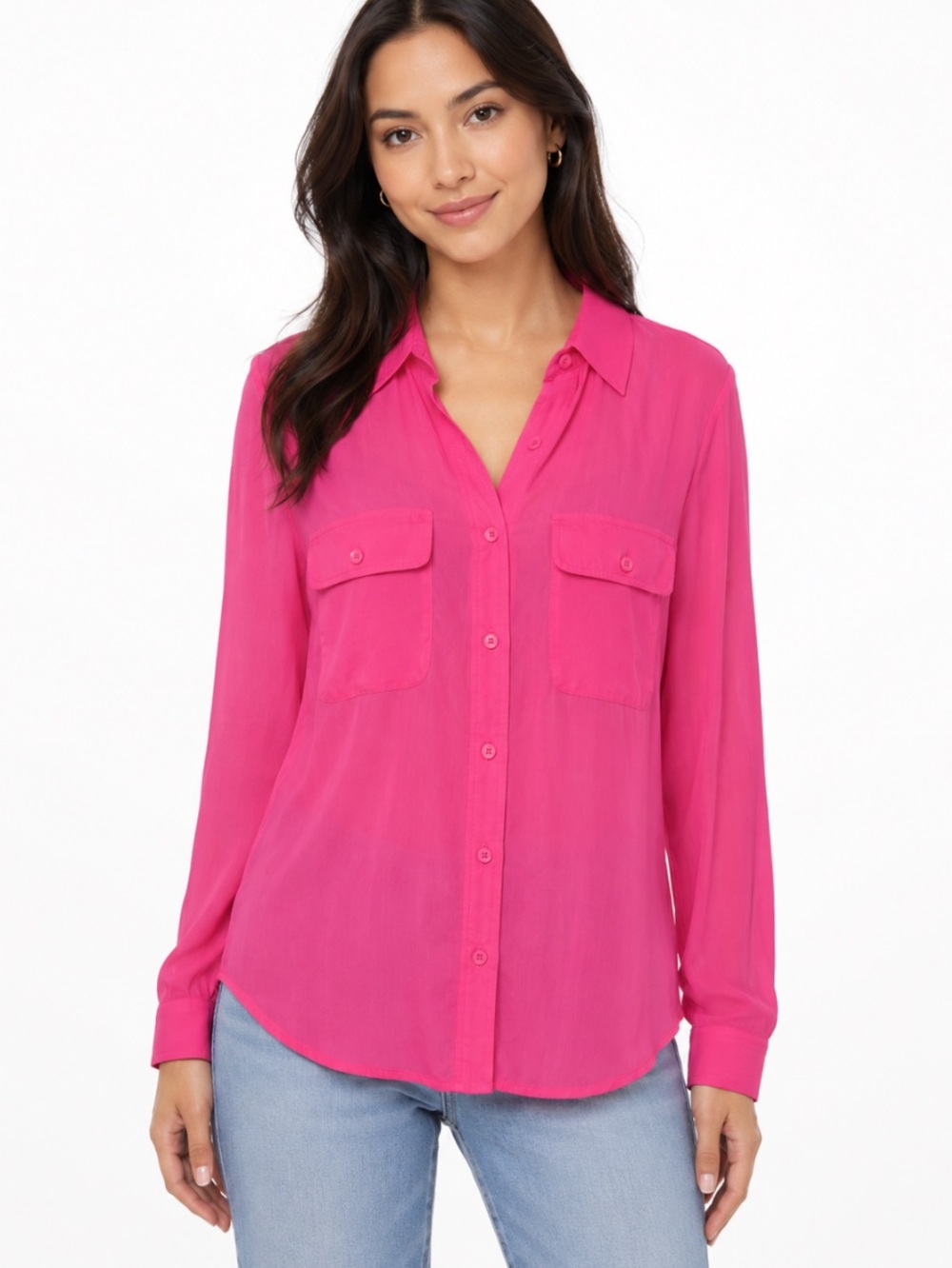 AMERICAN EAGLE Hot Pink Button Down Semi Sheer Blouse S NWOT